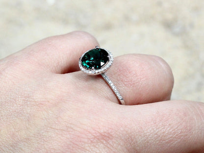 3ct Pricus 9mm Emerald Engagement Ring & Diamonds Round Halo BellaMoreDesign.com