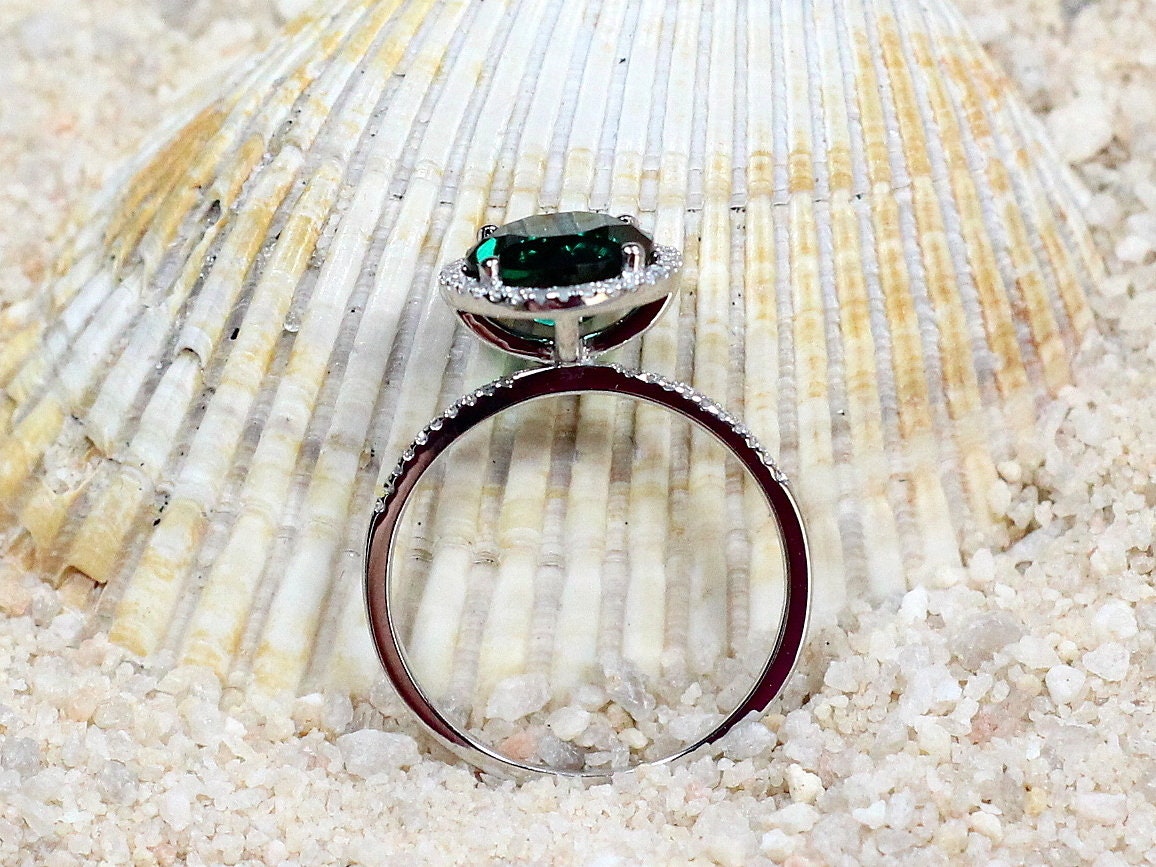 3ct Pricus 9mm Grey Moissanite & Diamonds Round Halo Engagement Ring, round halo moissanite ring, round bridal moissanite ring for her BellaMoreDesign.com