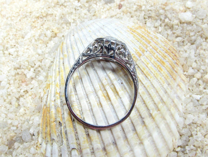 5mm White Topaz Engagement Ring, Antique Ring, Filigree Ring, Vintage Ring, White Topaz Diamond Ring, Bridal Gold Ring, Kassandra BellaMoreDesign.com
