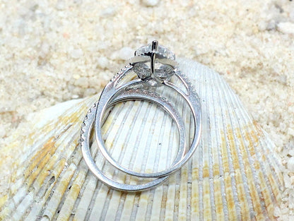 Alexandrite Sapphire Engagement Ring Set,Diamond Pear Halo,Wedding Band Set,Goccia,2.5ct Ring,White-Yellow-Rose Gold-10k-14k-18k-Platinum BellaMoreDesign.com