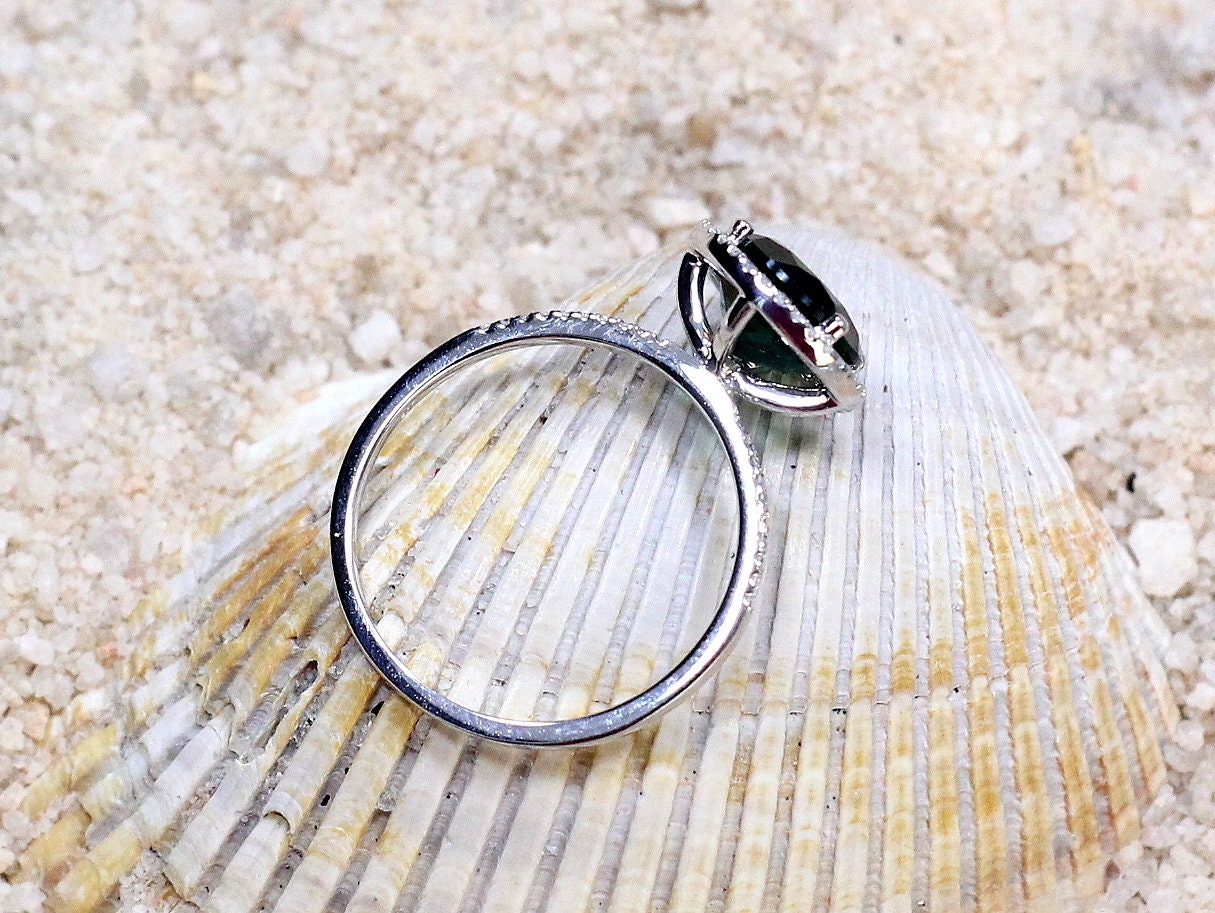 Black Spinel & Diamonds Engagement Ring Halo Round Pricus 3ct 9mm Custom Size White-Yellow-Rose Gold-10k-14k-18k-Platinum BellaMoreDesign.com