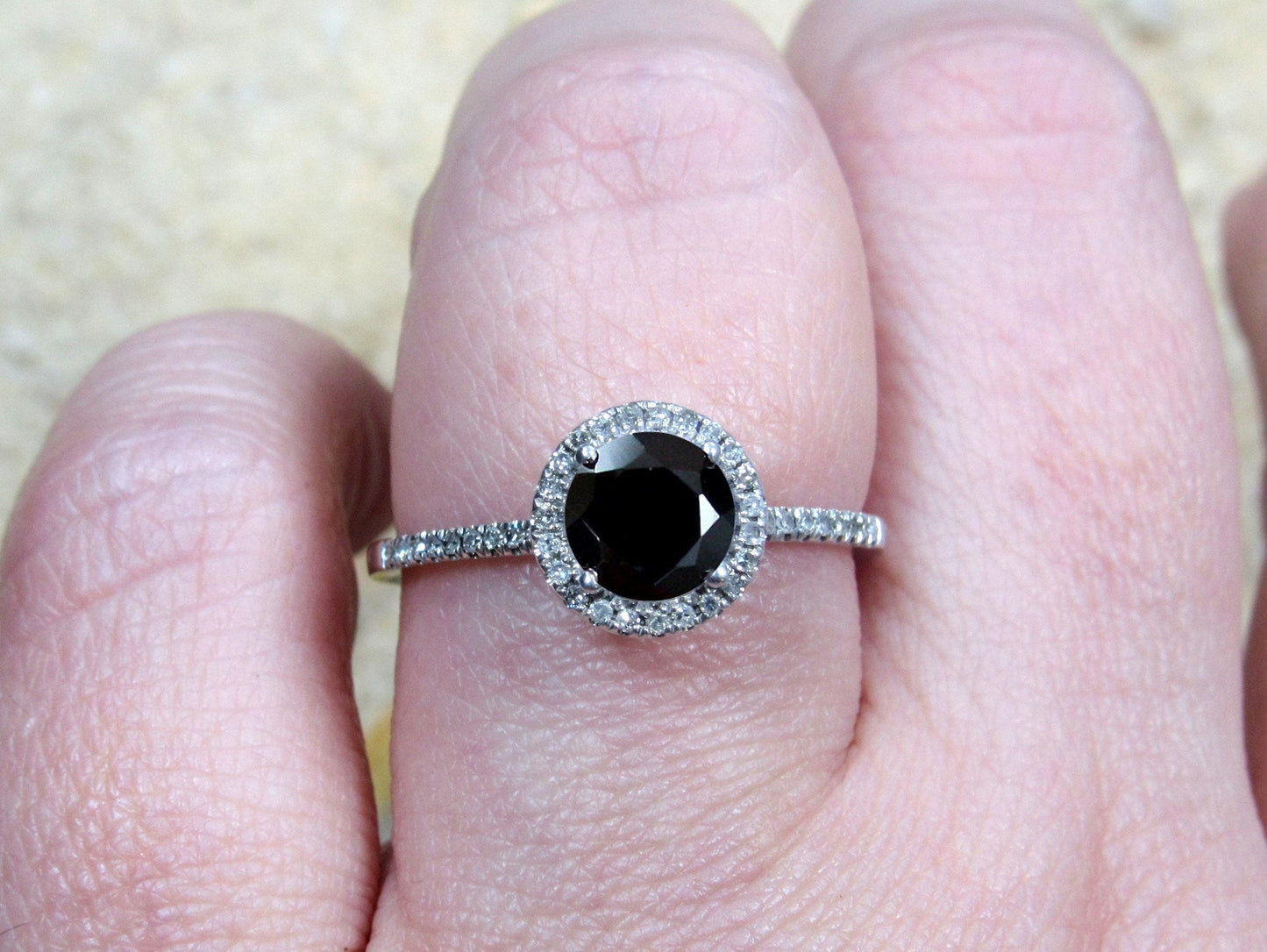 Black Spinel Engagement Ring, Black Engagement Ring, Round Diamonds Halo Ring, Pricus, 1ct Ring,White Gold-Yellow Gold-Rose Gold Ring, 6mm BellaMoreDesign.com