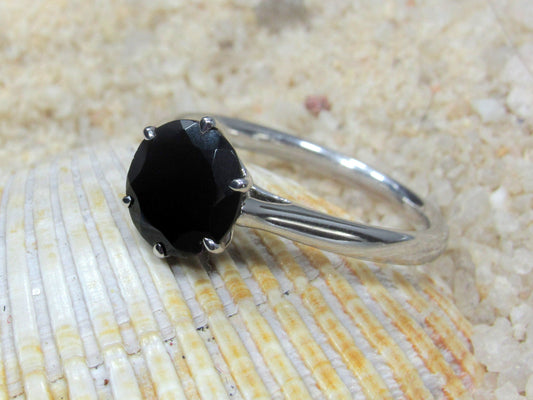 Black Spinel Round cut Engagement Ring Solitaire Dinlas 6 prong 2ct 8mm Custom Size White-Yellow-Rose Gold-10k-14k-18k-Platinum BellaMoreDesign.com