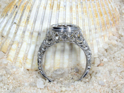 Blue Moissanite Engagement Ring, Simulated Diamond, Milgrain, Vintage, Filigree, 3.6ct, 10mm, Aegle, Promise Ring, Gift For Her BellaMoreDesign.com