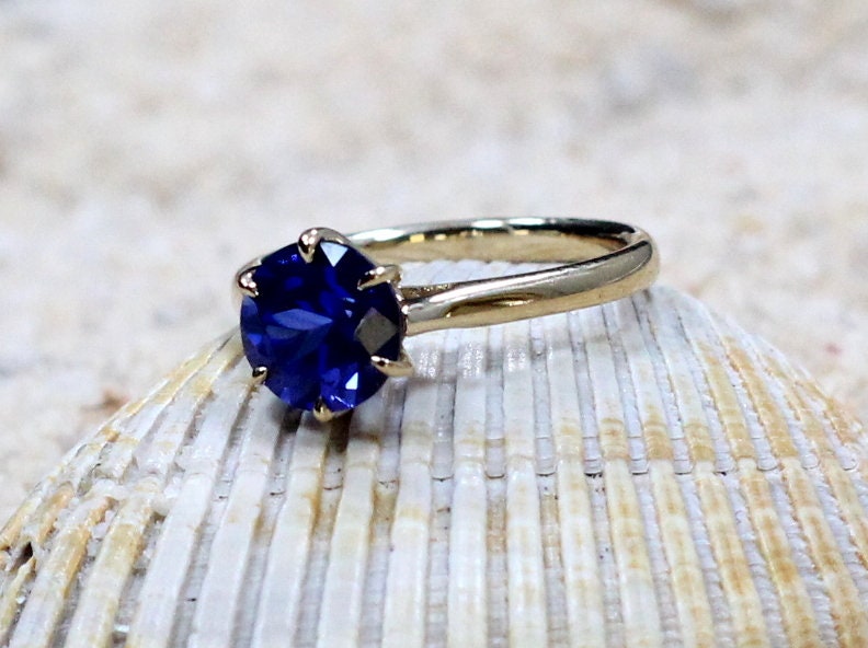 Blue Sapphire Engagement Ring,6 prong Ring,Dinlas,Solitaire Ring,Promise Ring,Sapphire Ring,White-Yellow-Rose Gold-10k-14k-18k-Platinum BellaMoreDesign.com