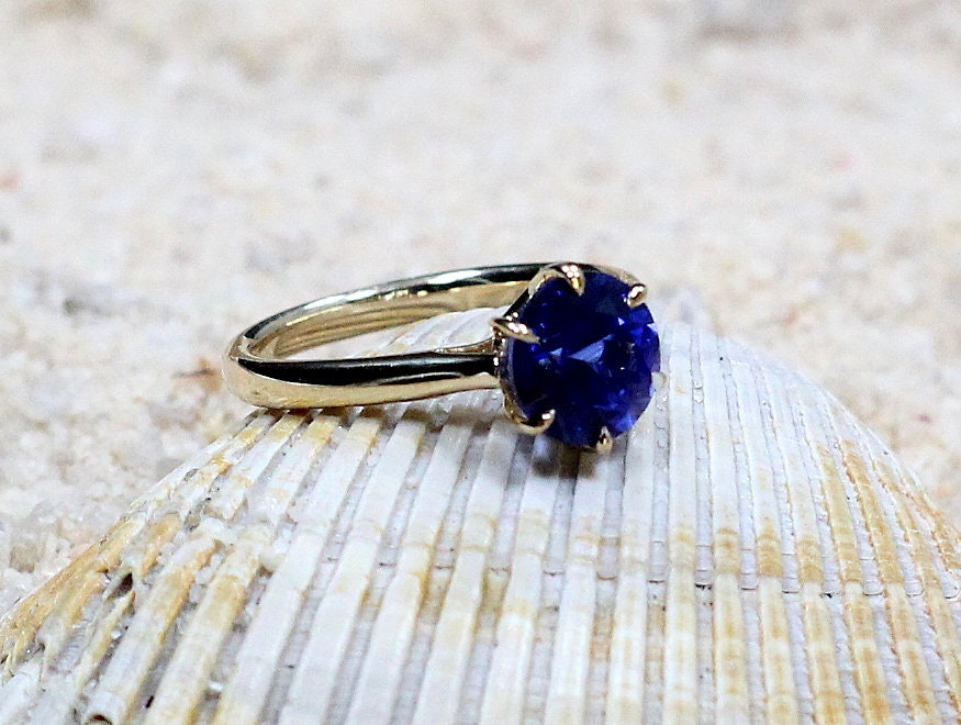 Blue Sapphire Engagement Ring,6 prong Ring,Dinlas,Solitaire Ring,Promise Ring,Sapphire Ring,White-Yellow-Rose Gold-10k-14k-18k-Platinum BellaMoreDesign.com