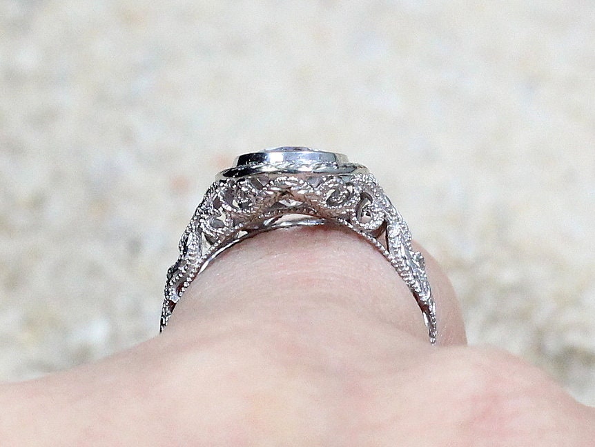Blue Sapphire Engagement Ring,Oval Ring,Antique Ring,Chevron Ring,Filigree Ring,Vintage Ring,Kore,3ct Ring,White-Yellow-Rose Gold,Plt BellaMoreDesign.com