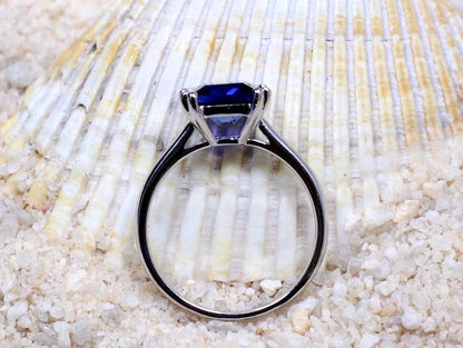 Blue Sapphire Engagement Ring Phoebe Princess Solitaire 3.5ct 8mm Custom White-Yellow-Rose Gold-10k-14k-18k-Platinum BellaMoreDesign.com