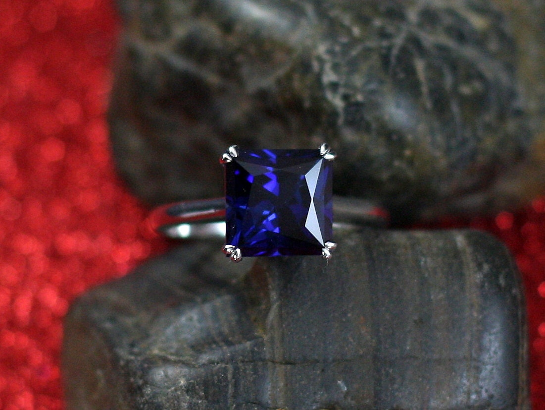 Blue Sapphire Engagement Ring,Sapphire Ring, Blue Sapphire Ring,Princess Cut Ring,Solitaire Ring,Phoebe,3.5- 4 ct Ring,White Gold Ring BellaMoreDesign.com