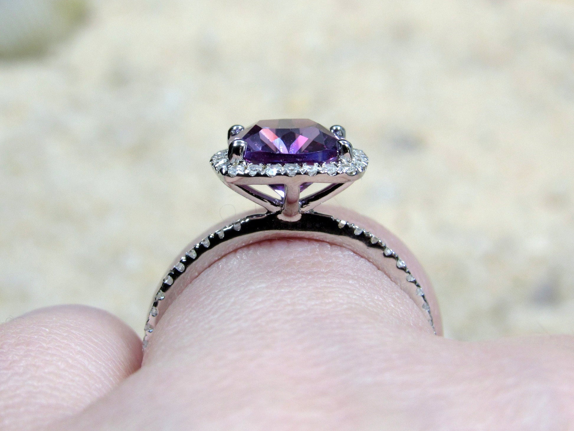 Color Change Ring,Sapphire Engagement Ring,Cuscino 8mm,Cushion Halo Ring,Sapphire Ring,2ct Ring,White Yellow Rose Gold 10k 14k 18k Platinum BellaMoreDesign.com