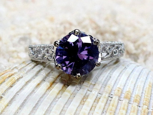 Color Change Ring,Sapphire Engagement Ring,Vintage Ring,Antique Ring,Filigree Ring,Polymnia,3ct Ring,White-Yellow-Rose Gold-Plt BellaMoreDesign.com