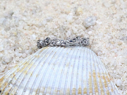 Diamond Wedding Band Engagement Ring with Swirl & Milgrain Beading Edge Rheia Custom Size White-Yellow-Rose Gold-10k-14k-18k-Platinum BellaMoreDesign.com