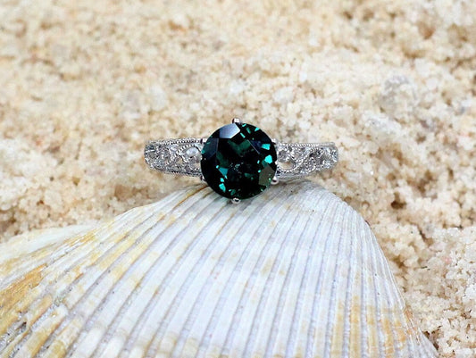 Emerald Engagement Ring,Emerald Ring,Polymnia,Antique Ring,Filigree Ring,2ct Ring,Custom ring,White-Yellow-Rose Gold-10k-14k-18k-Platinum BellaMoreDesign.com