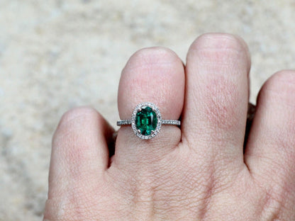 Emerald Engagement Ring,Oval Halo Ring,Emerald Ring,Ovale Medio,2ct Ring,White-Yellow-Rose Gold-10k-14k-18k-Platinum BellaMoreDesign.com