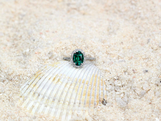 Emerald Engagement Ring,Oval Halo Ring,Ovale,Emerald Ring,1ct Ring,Emerald Halo Ring,White-Yellow-Rose Gold-10k-14k-18k-Platinum BellaMoreDesign.com