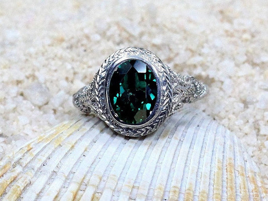 Emerald Engagement Ring,Oval Ring,Antique Ring,Bezel Set ring,Chevron Ring,Filigree ring,Kore,3ct Ring,Vintage ring,Emerald Ring BellaMoreDesign.com