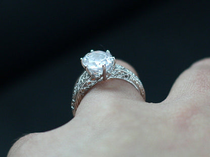 Emerald Engagement Ring, Pink Sapphire, Oval, Antique, Filigree, Milgrain, Polymnia, 3ct 9x7mm BellaMoreDesign.com