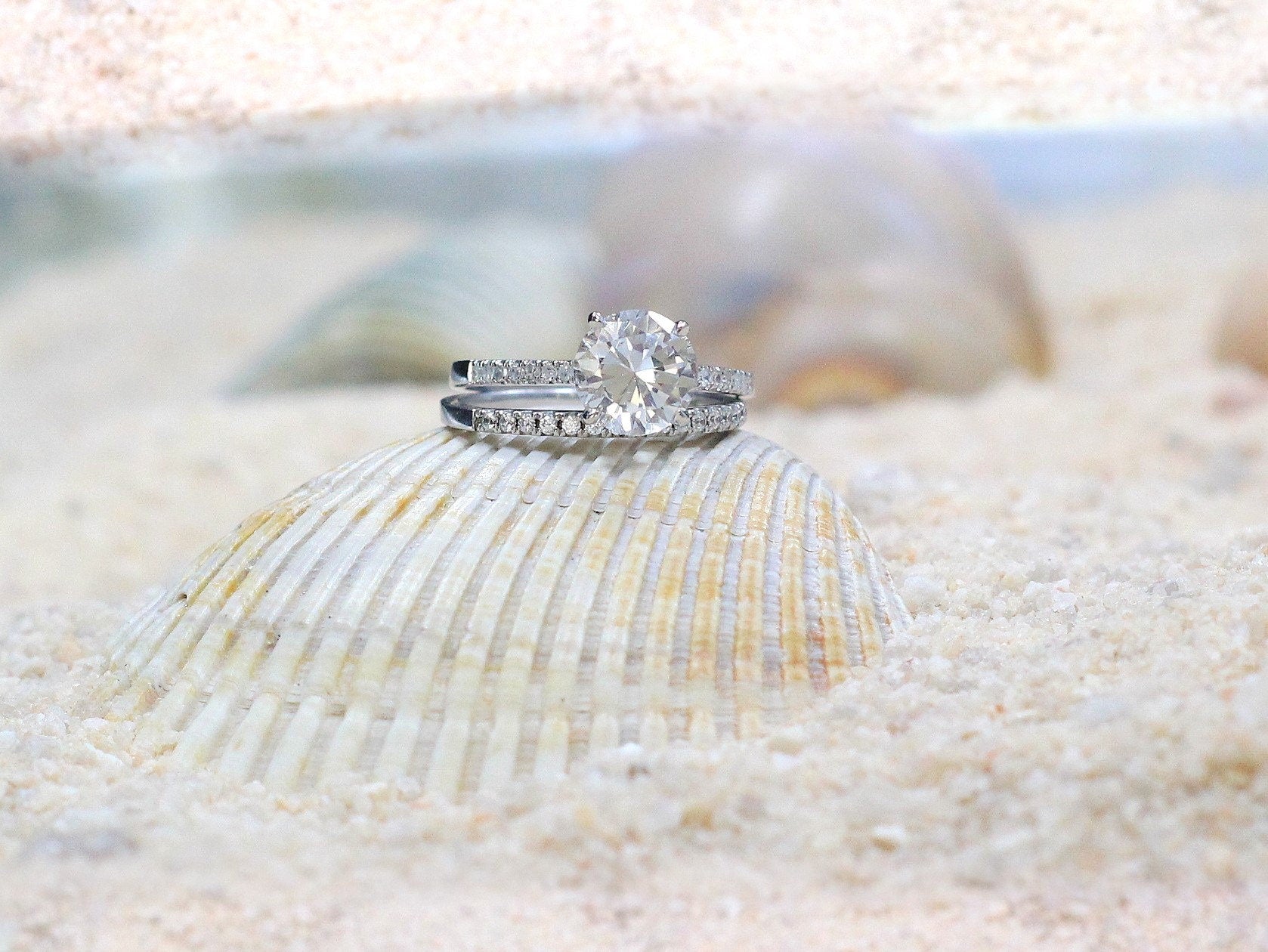 Emerald Engagement Ring Set,Half Eternity Band,Pistis, 2ct, 8mm, promise ring, gift for her, wedding ring set BellaMoreDesign.com