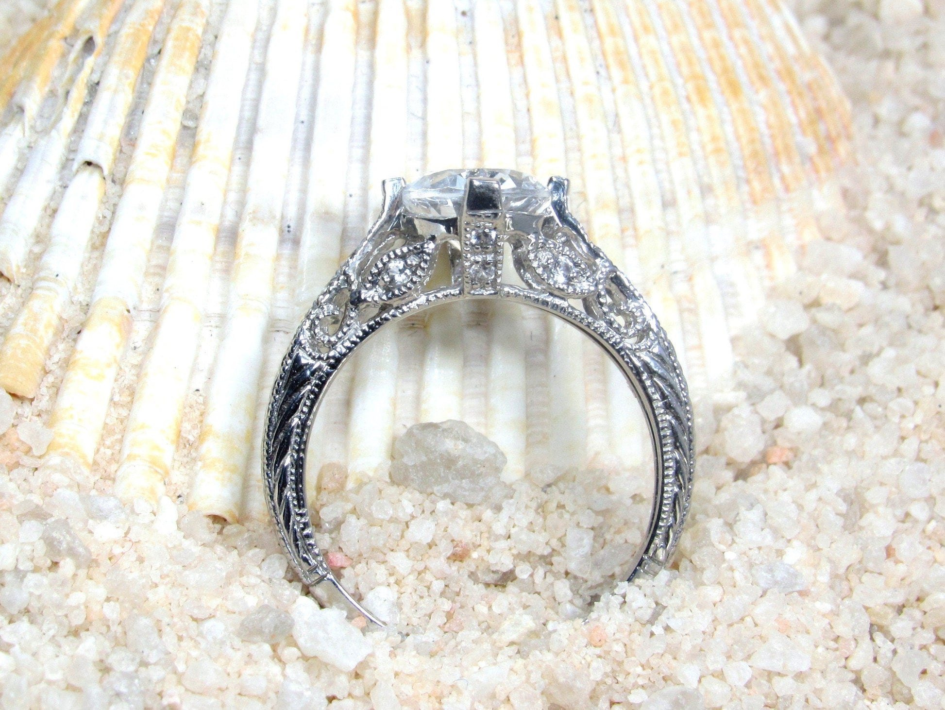 Emerald Engagement Ring, Vintage Filigree Ring, 3ct Oval 9x7mm, Dionysus, Green Emerald Ring, White-Yellow-Rose Gold-14k-18k-Platinum BellaMoreDesign.com