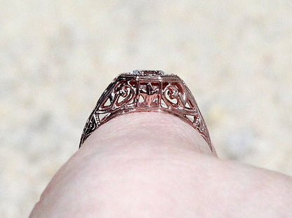 Forever One Moissanite Engagement Ring, Vintage, Antique, Filigree, Kassandra BellaMoreDesign.com
