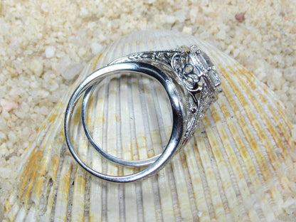 Forever One Moissanite Ring,Vintage Ring,Antique Ring,Filigree Ring,Forever One Moissanite Engagement Ring,Wedding Band Set,Fides,2ct BellaMoreDesign.com
