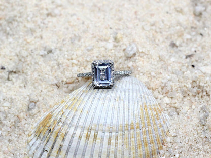 Goshenite Engagement Ring, Emerald cut, Ione, 2ct, 8x6mm,Promise Ring,Statement ring BellaMoreDesign.com