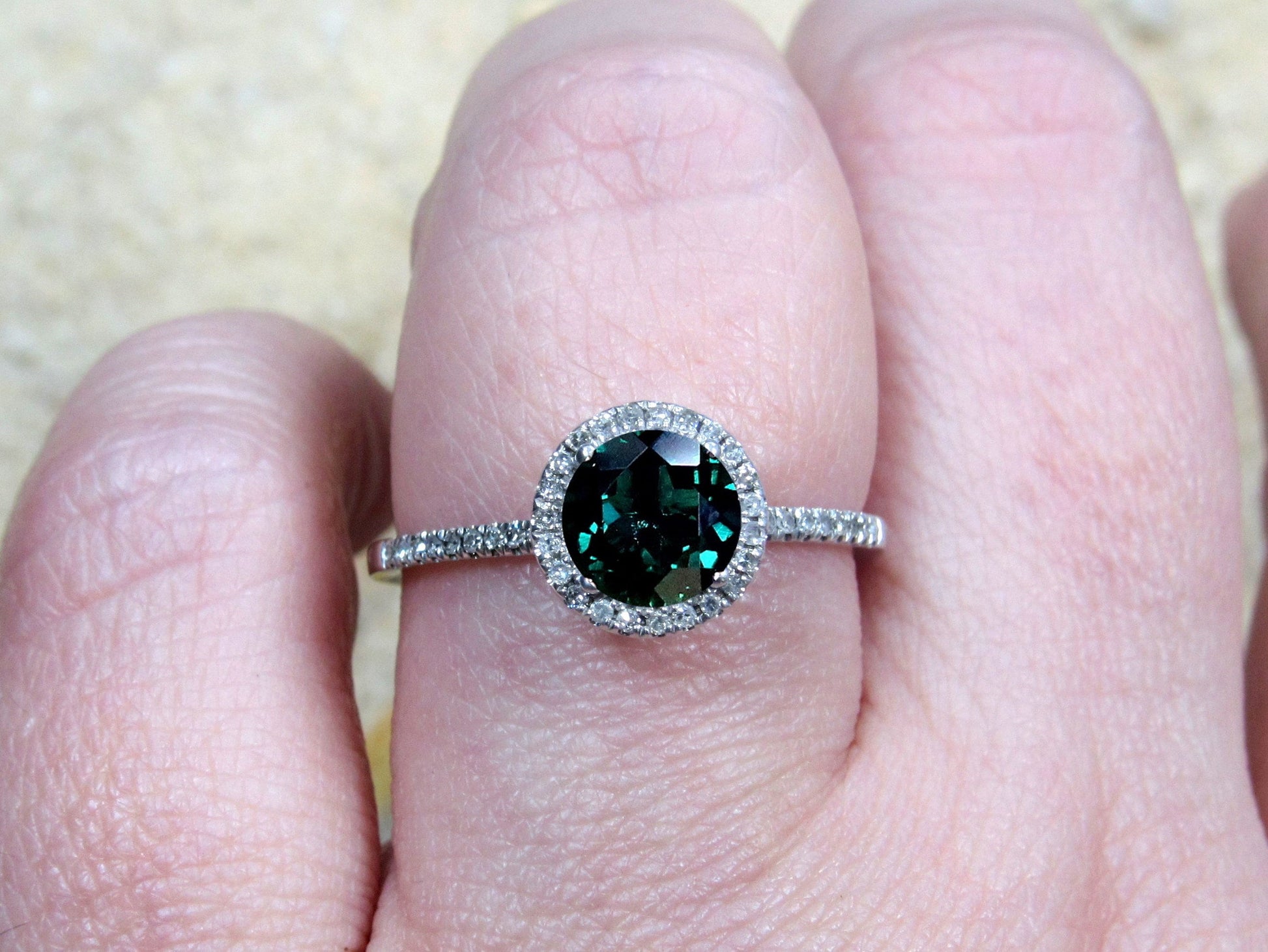 Green Emerald Engagement Ring,Emerald Ring,Emerald Engagement Ring,Diamond Halo Ring,Pricus,Petite,1ct Ring,White-Yellow-Rose Gold 6mm BellaMoreDesign.com