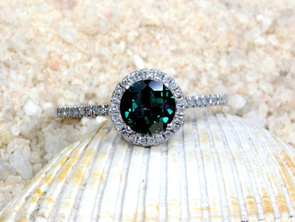 Green Emerald Engagement Ring,Emerald Ring,Emerald Engagement Ring,Diamond Halo Ring,Pricus,Petite,1ct Ring,White-Yellow-Rose Gold 6mm BellaMoreDesign.com
