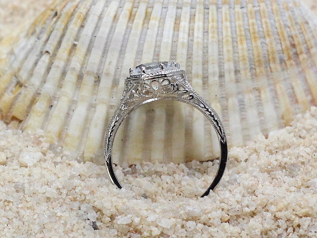 Grey Moissanite Engagement Ring,Fides,Filigree Ring,Miligrain Ring,Antique Ring,2ct Ring, Gray Moissanite Ring,Vintage Ring,Rose Gold Ring BellaMoreDesign.com