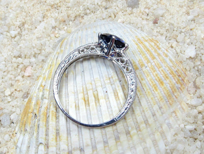 Grey Moissanite Engagement Ring, moissanite Diamond ring, Vintage ring, Antique Filigree ring, Polymnia,Promise Ring,Gift For Her BellaMoreDesign.com