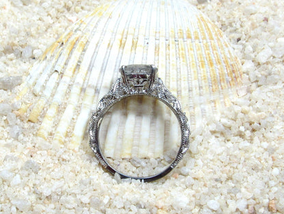 Labradorite Vintage Engagement Ring Antique Style Prong Filigree Round Andromeda 2cts 8mm Custom White-Yellow-Rose Gold-10k-14k-18k-Platinum BellaMoreDesign.com