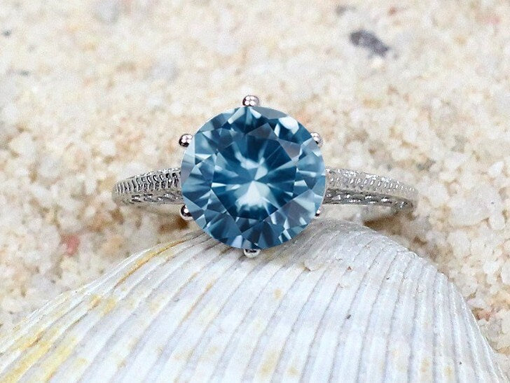 Light Blue Spinel Engagement Ring,Vintage Ring,Antique Ring,Filigree Ring,Maia,3ct Ring,Sapphire Ring,White-Yellow-Rose Gold-Platinum BellaMoreDesign.com