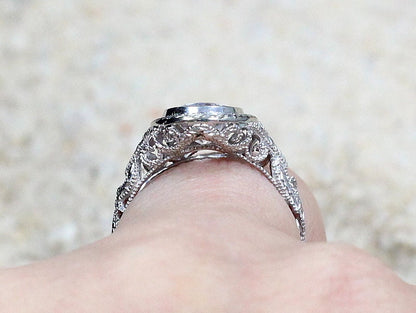 Light Blue Spinel Vintage Engagement Ring Oval Antique Style Bezel Set Chevron Filigree Kore 3ct 9x7mm White-Yellow-Rose Gold-10-14k-18k-Plt BellaMoreDesign.com