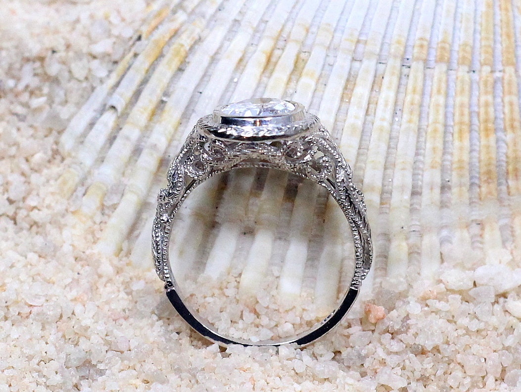Light Blue Spinel Vintage Engagement Ring Oval Antique Style Bezel Set Chevron Filigree Kore 3ct 9x7mm White-Yellow-Rose Gold-10-14k-18k-Plt BellaMoreDesign.com