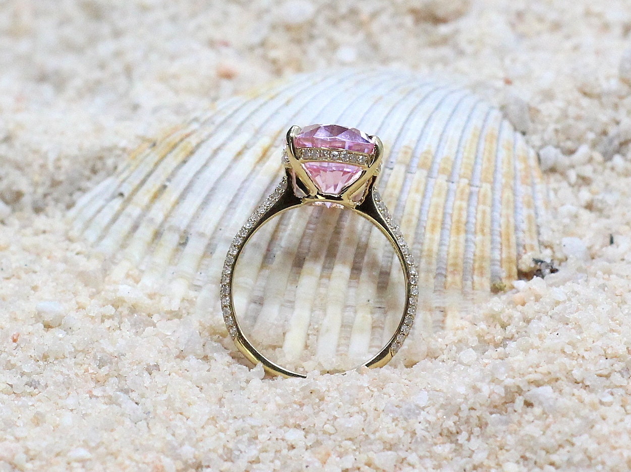Light Ice Pink Sapphire & Diamonds Oval Engagement Ring Typhon 9ct 15x10mm Custom Size White-Yellow-Rose Gold-10k-14k-18k-Platinum BellaMoreDesign.com