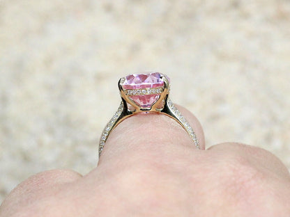 Light Ice Pink Sapphire & Diamonds Oval Engagement Ring Typhon 9ct 15x10mm Custom Size White-Yellow-Rose Gold-10k-14k-18k-Platinum BellaMoreDesign.com