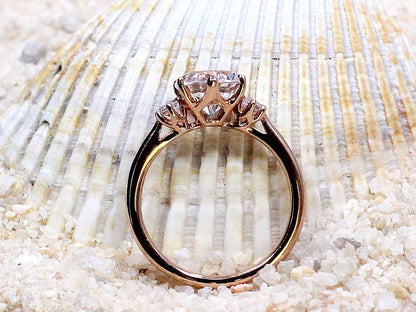 Moissanite Engagement Ring, 3 Gem Stone ring, Cupid , 2cts round ring, 8mm ring, White-Yellow-Rose Gold-10k-14k-18k-Platinum BellaMoreDesign.com