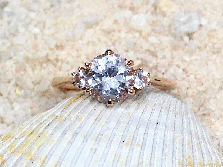 Moissanite Engagement Ring, 3 Gem Stone ring, Cupid , 2cts round ring, 8mm ring, White-Yellow-Rose Gold-10k-14k-18k-Platinum BellaMoreDesign.com