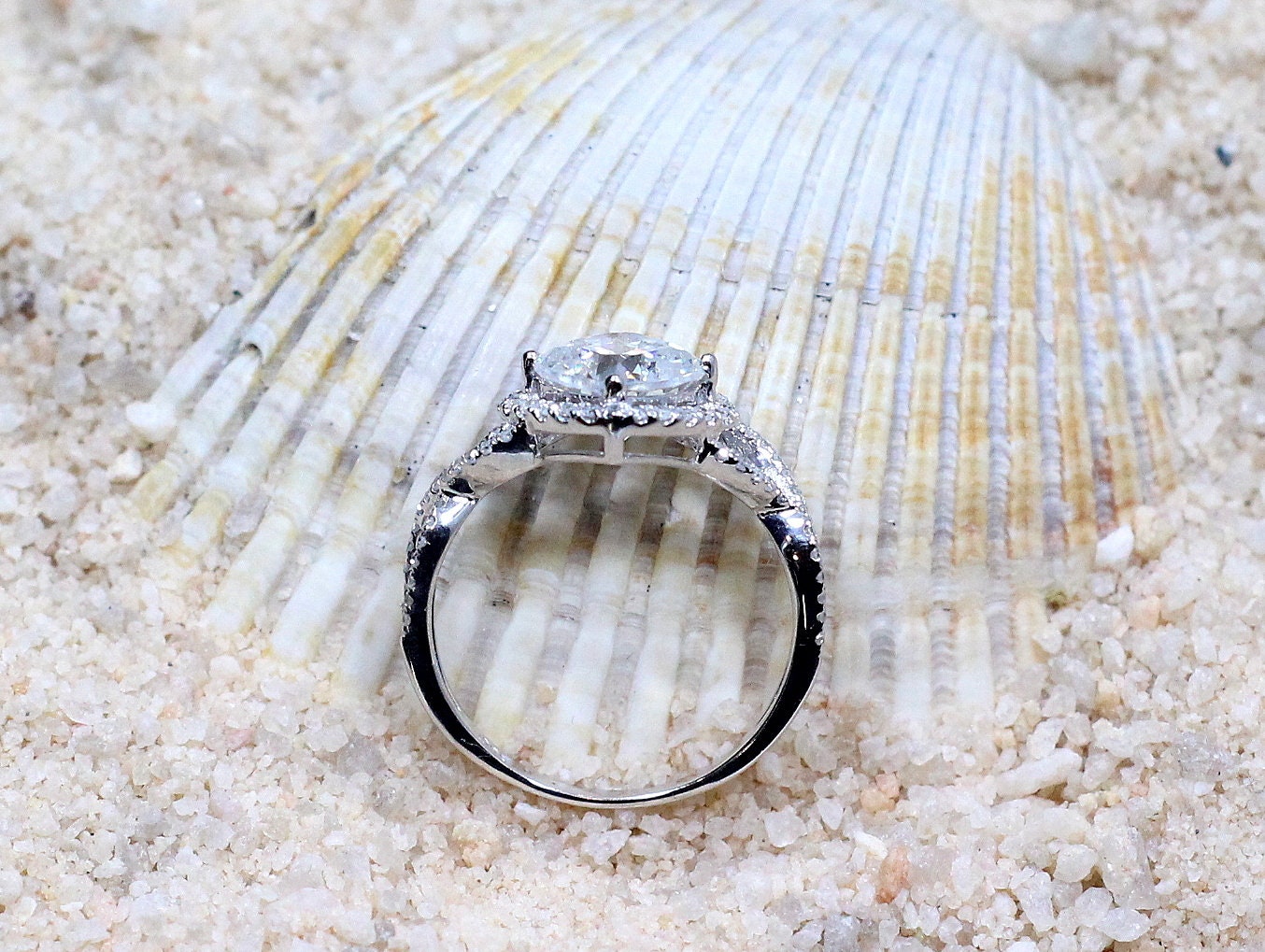 Moissanite Engagement Ring,Cushion Halo Ring,Twisted Shank Infinity Ring,Notus,2ct Ring,White-Yellow-Rose Gold-10k-14k-18k-Platinum BellaMoreDesign.com