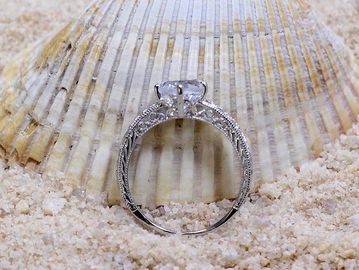 Moissanite Engagement Ring, Simulated Diamond, Filigree Ring,Polymnia,Milgrain Ring,2ct Ring,Ring,White-Yellow-Rose Gold-10k-14k-18k-Plt BellaMoreDesign.com