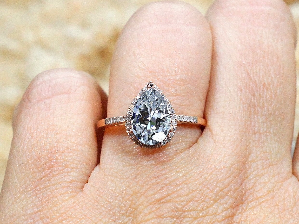 Moissanite Engagement Ring,Simulated Diamond ring, Cut Halo Ring,Goccia,2ct Ring,Moissanite ring,White-Yellow-Rose Gold-10k-14k-18k-Platinum BellaMoreDesign.com