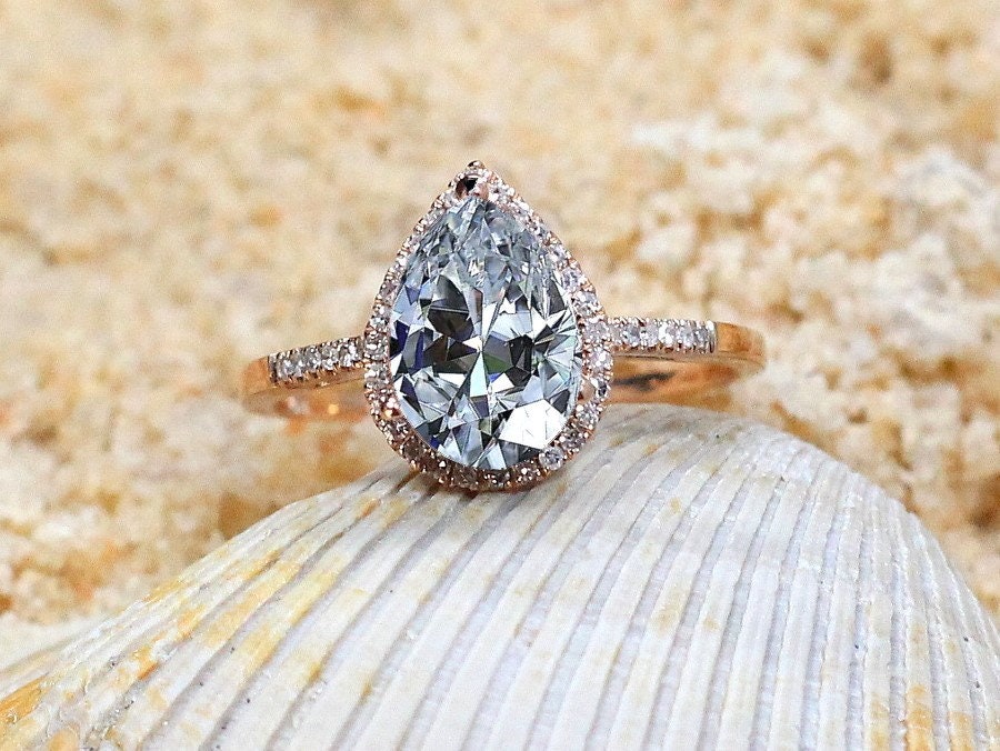 Moissanite Engagement Ring,Simulated Diamond ring, Cut Halo Ring,Goccia,2ct Ring,Moissanite ring,White-Yellow-Rose Gold-10k-14k-18k-Platinum BellaMoreDesign.com