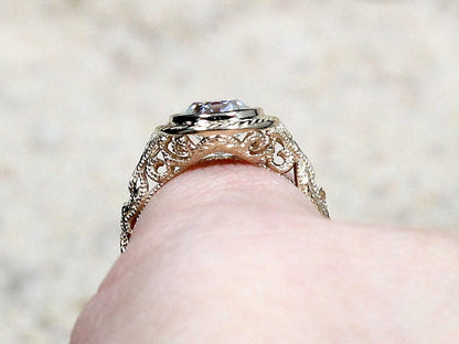 Moissanite Engagement Ring,Vintage Ring,Oval Ring,Antique Ring,Chevron Ring,Filigree Ring,Kore,2.1ct Ring,White-Yellow-Rose Gold BellaMoreDesign.com