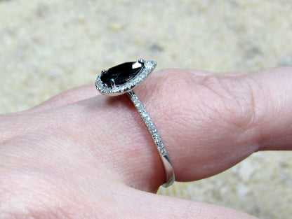 Moissanite Engagement Ring, moissanite Diamond Pear Halo ring, Helena 1ct 7x5mm Custom Size White-Yellow-Rose Gold-10k-14k-18k-Platinum BellaMoreDesign.com