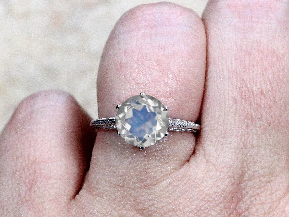 Moonstone Engagement Ring,Vintage Ring,Antique Ring,Filigree Ring,Maia,3ct Ring,Sapphire Ring,White-Yellow-Rose Gold-Platinum BellaMoreDesign.com