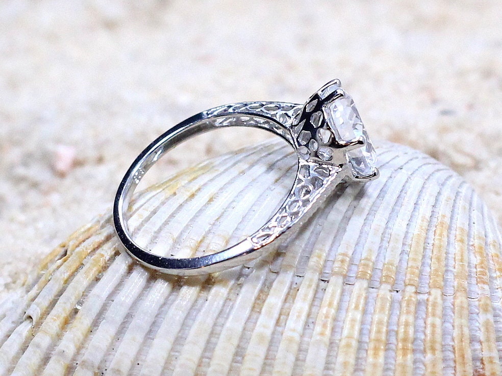 Moonstone Engagement Ring,Vintage Ring,Antique Ring,Filigree Ring,Maia,3ct Ring,Sapphire Ring,White-Yellow-Rose Gold-Platinum BellaMoreDesign.com