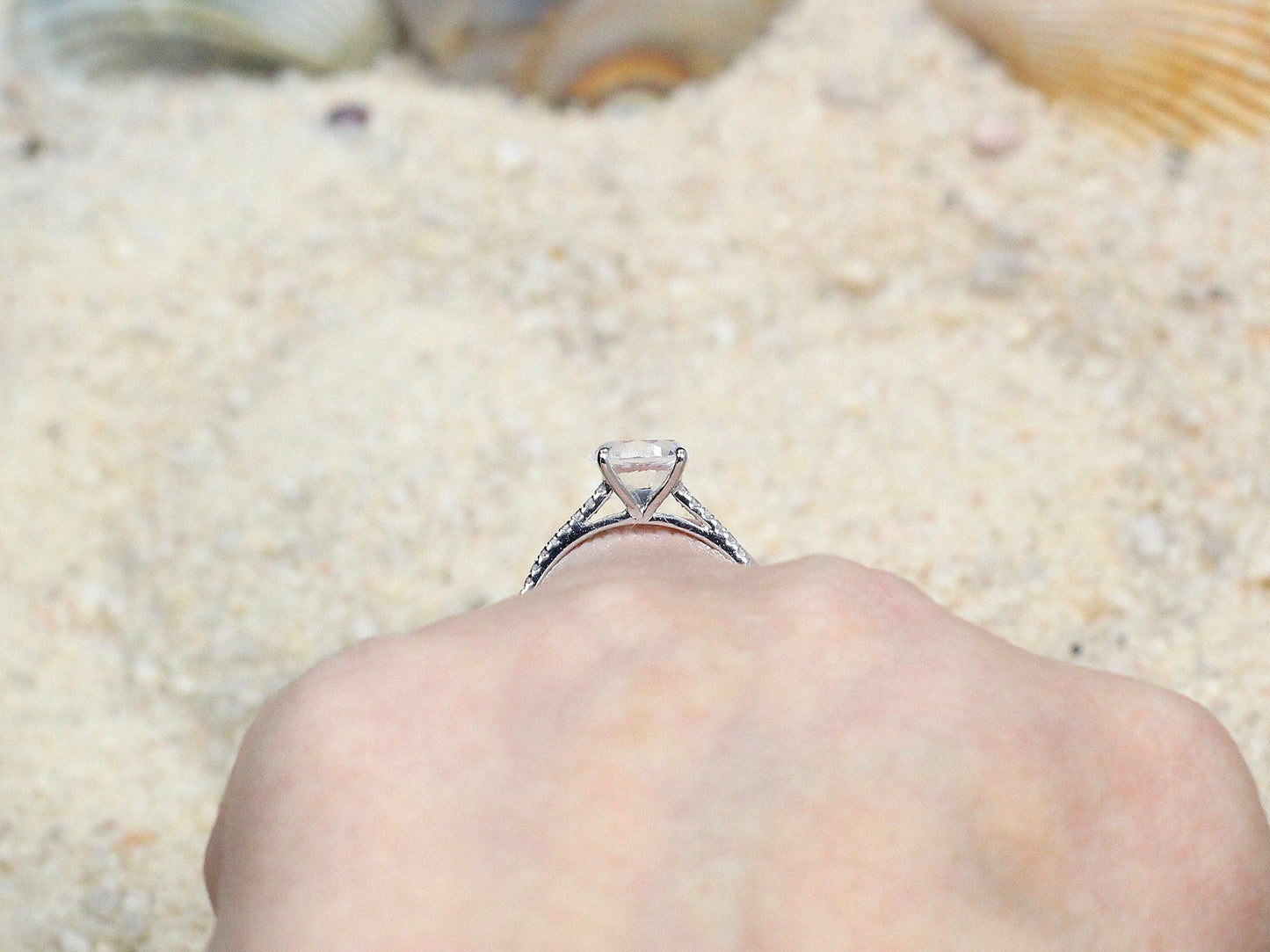 Natural White Sapphire & Diamonds Engagement Ring Round Half Eternity Pistis 1.5ct 7mm Custom White-Yellow-Rose Gold-10k-14k-18k-Platinum BellaMoreDesign.com