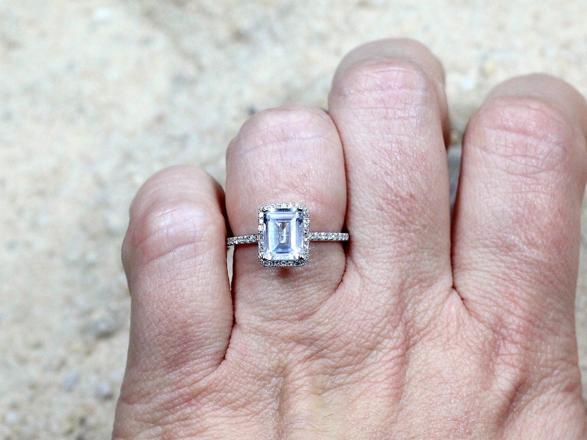 Natural White Sapphire Engagement Ring,Sapphire Ring,Emerald cut ring,Ione,2ct Ring,White Sapphire Ring,White-Yellow-Rose Gold BellaMoreDesign.com