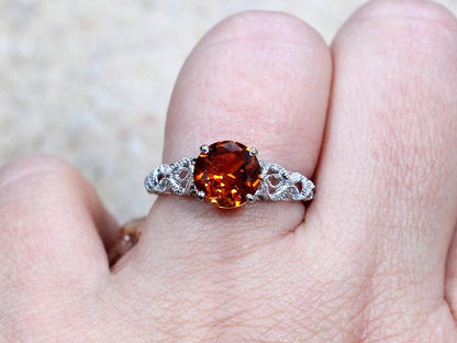 Orange Sapphire Engagement Ring,Orange Sapphire Ring,Vintage Ring,Antique Ring,Filigree Ring,Andromeda,2cts 8mm,Sapphire Ring BellaMoreDesign.com