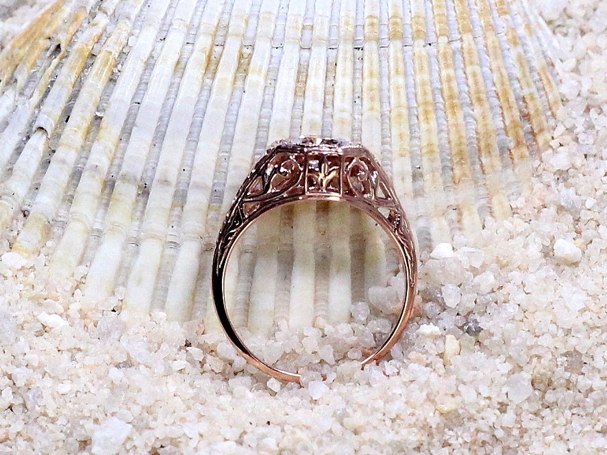Orange Sapphire Engagement Ring, Vintage, Antique, Filigree, Round cut, Kassandra, .75ct, 5mm,Gift For Her,Gold-Plt BellaMoreDesign.com